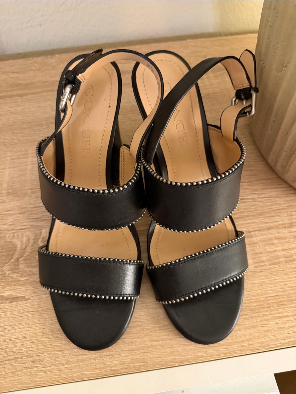 Coach Black Women’s Block Heel Sandals with Stud Trim - Picture 2 of 7